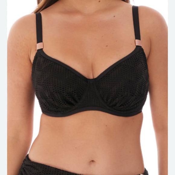 Fantasie Black Marseille Full Cup Coverage Bikini Bra Top Underwire Crochet 34J - Picture 1 of 10